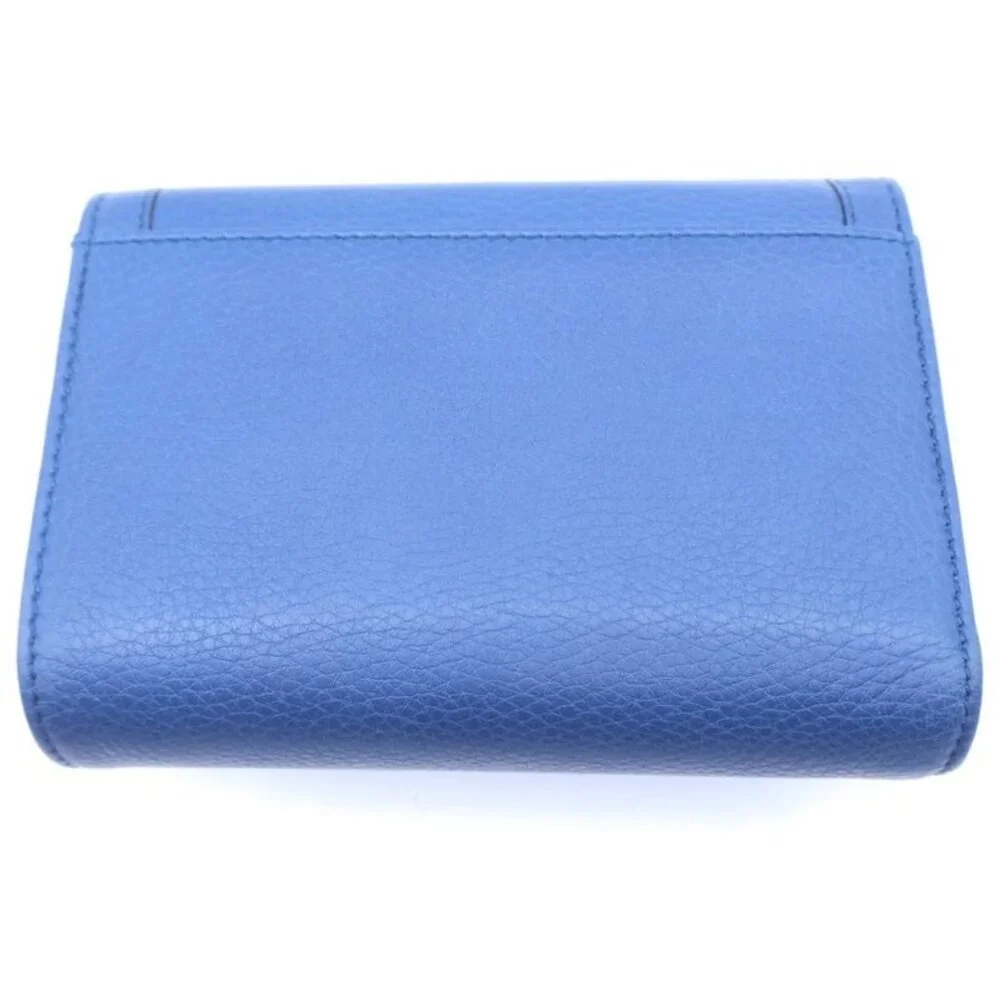 Gucci Bamboo Bifold Wallet Compact Coin Case Blue Leather Gold - Picture 2 of 6